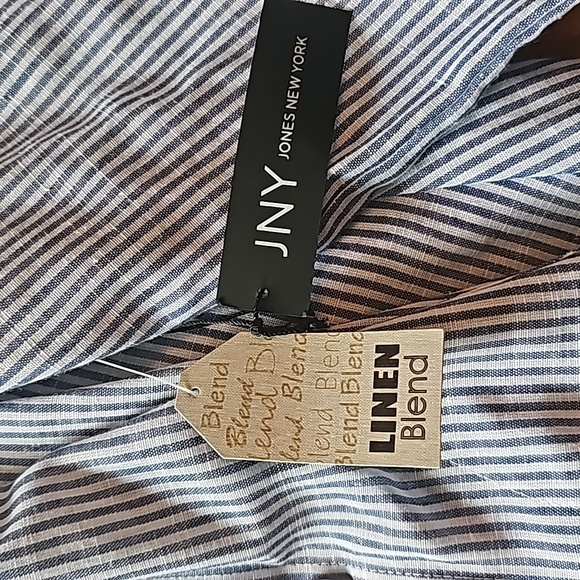 long sleeved button down with hood... blue pin stripe print. Size M - Picture 3 of 4